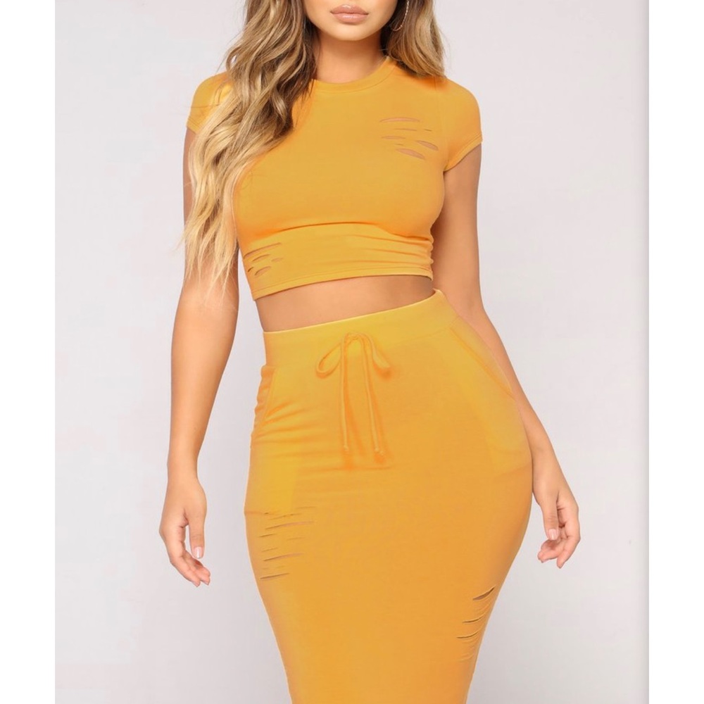 Yellow Crop Top & Skirt Set